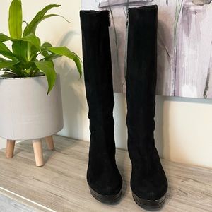 Donald J. Pliner Rafa Black Knee-High Wedge Zippered Boots Sz 7 Narrow